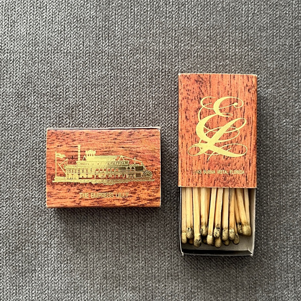 Vintage Wood Look Empress Lilly Matchboxes (2) Disney World Unused